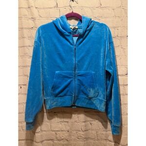 Refuge Athletics Velour Zip Up Hoodie Blue Athletic Casual Women S